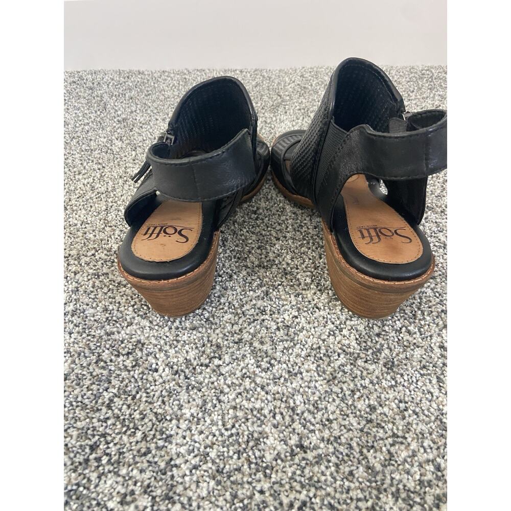 Sofft Sandals Womens 6.5 M Black Slip On Leather Casual Sara Peep Toe Block Heel - Picture 4 of 6